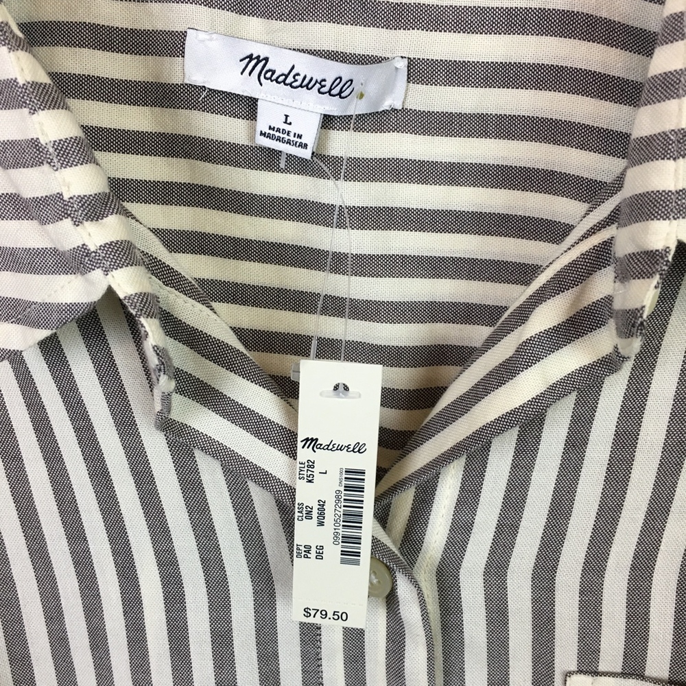Madewell Maitland Stripe Tie Front Shirt Large - Picture 3 of 6